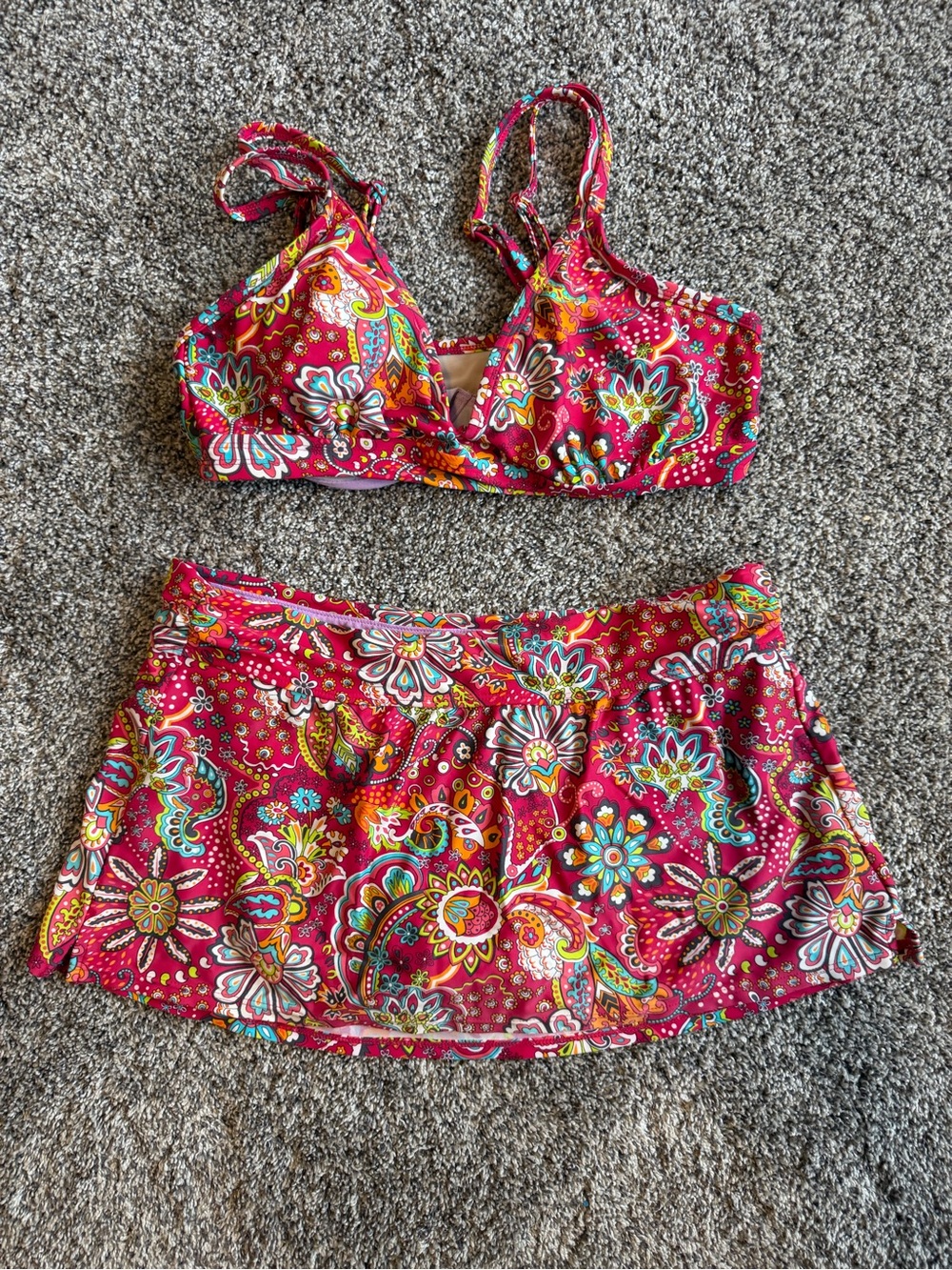 Athleta Pink Paisley Floral Swim Top and Skirt Set